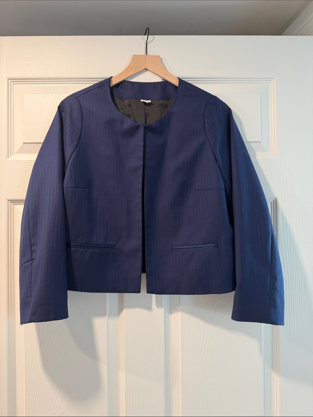 Cropped Navy Collarless Women's Blazer Jacket
